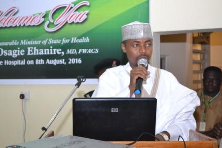 The Hon. Commissioner for health Dr.Kabiru Getso delivering hiss